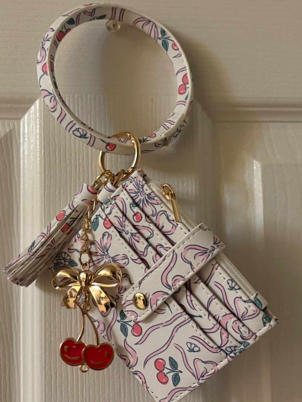 Cherry bow wristlet cardholder wallet